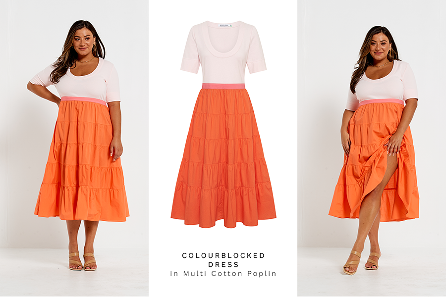 Bohemian Traders’ Fit and Flared Jersey Dress in Tonal Peach Pink Orange