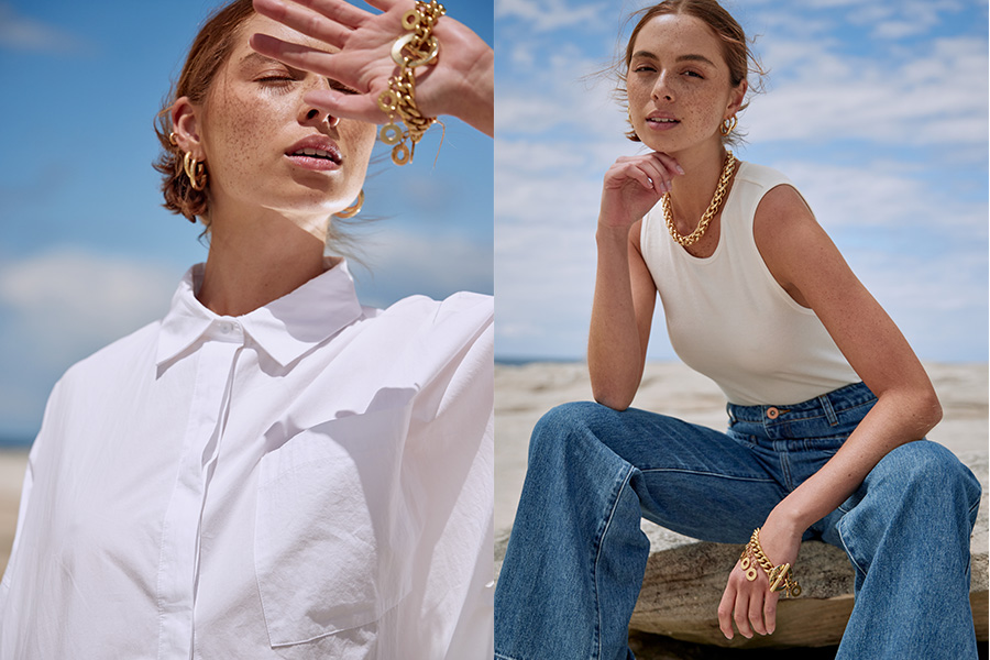 Bohemian Traders’ female model wears minimalist fashion